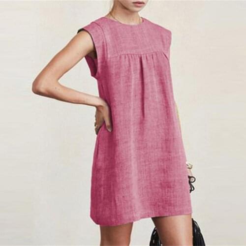 2021 Summer Cotton Linen Women Dress Round Neck Short Sleeve Stitching Casual Loose Solid Color Midi Dress