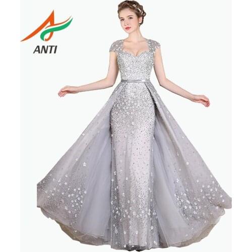 ANTI Glamorous Sweetheart Cap Sleeve A-Line Long Evening Dresses 2019 For Woman Detachable tail robe de soiree Formal Party Gown