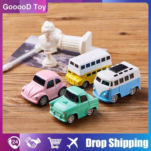 1: 64 Scale 2Pcs /set Mini Pull Back Inertia Car Model Alloy Metal Model Simulation Bus Education Toys Collection Random Color