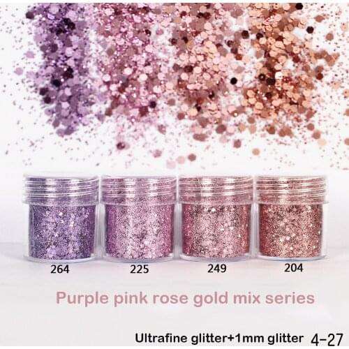 1 Jar/Box 10ml Purple Pink Rose Gold Mix 3D Nail Glitter Powder Sequins Powder For Nail Art for Gel Polish Decoration