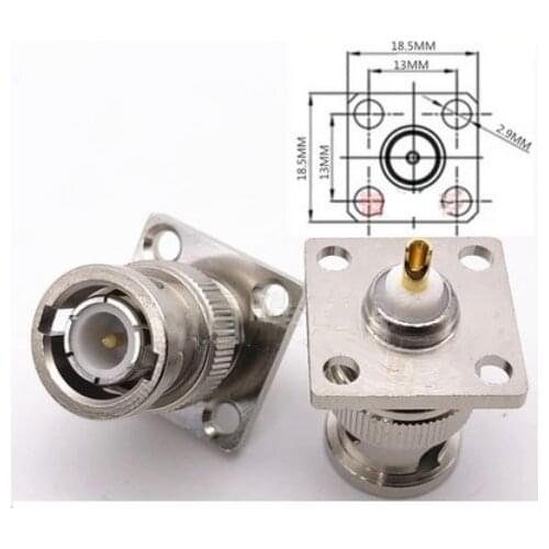 1pcs BNC Male With 4 Holes Flange Panel 18.5*18.5Chassis Mount Coaxial Solder Connector adapters