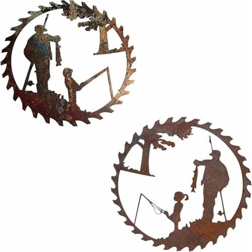 2 PCS Metal Art Fishing Wall Decor Rusty Fishing Pendant Crafts for Home Yard Patio Decor, Fathers Day Unique Gift