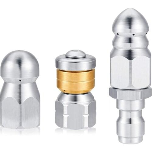 3Pcs Sewer Jetter Nozzle 1/4" High Pressure Washer Rotating Button Nose Quick Connector Stainless Steel Fixed Sewer Nozzle