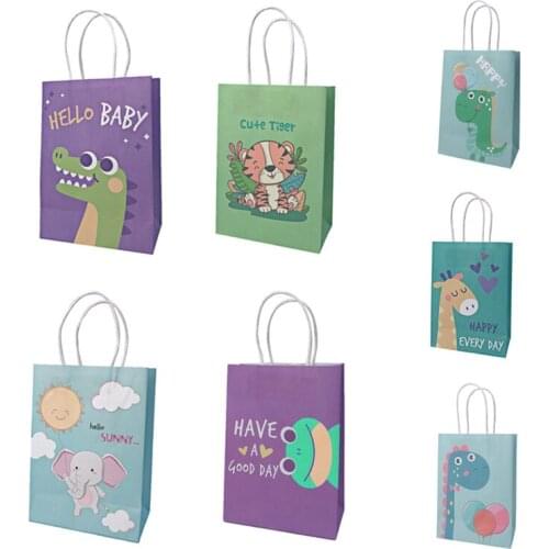 4pcs/Lot Cartoons Jungle Animal Paper Candy Gifts Bags Jungle Party Deco Sweet Gifts Box Kids Birthday Baby Shower Party Supplie