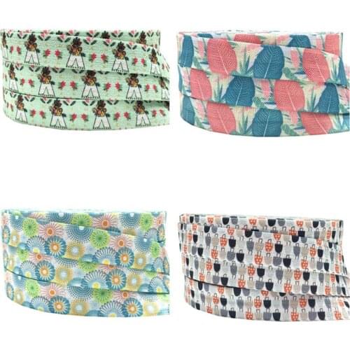 5/8"16mm Flower handbag Patterns Printed Fold Over Elastic Ribbon DIY Pack Stuffs Hair Band Making Accessories 10Yards/lot