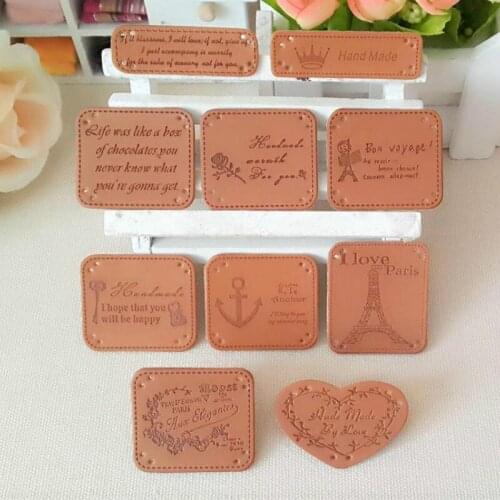 50Pcs/lot PU Leather Embroidery Patches Letters Sewn Handmade Vintage Motto Love Heart Rose Tower Crown Clothing Decoration