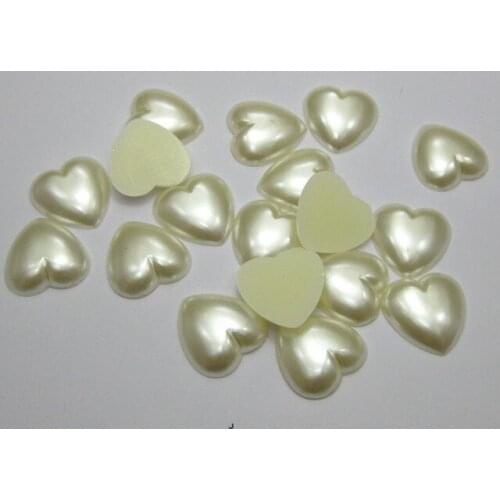 50 Ivory Heart Half Pearl Bead 18mm Flat Back Scrapbook Craft