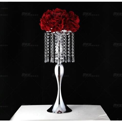 52cm Silver Wedding Centerpiece with bead strands Table Flower Stand Table Decoration 10 pcs/lot