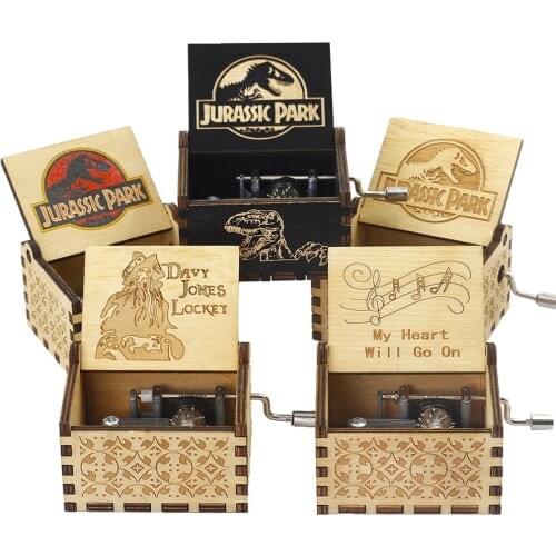 Anonymous Wood Carving Hand-Cranked Bohemian Rhapsod Black Jurassic Park Music Box Children Christmas Birthday Gift Kits