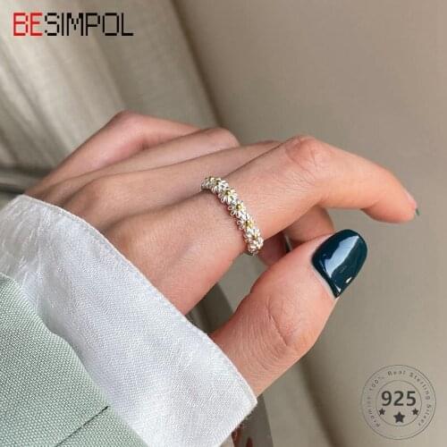Besimpol 925 Sterling Silver Sweet Daisy Ring Light Luxury Girls Adjustable Rings For Women Fashion Fine Jewelry Summer Gifts