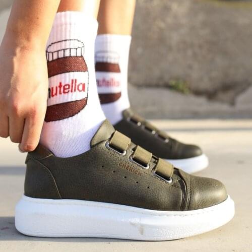 Chekich Mens & Womens Shoes Khaki-Green Color Faux Leather Fall and Spring Seasons Elastic Band Closure Slip On Comfortable Sneakers Unisex Sewing White Sole Lightweight Breathable University High Quality CH253 Women