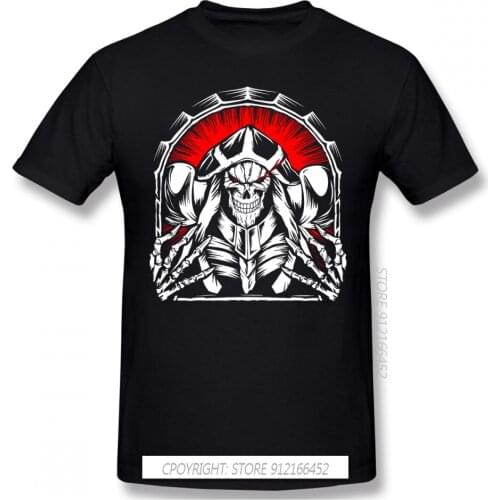 Skull Black TShirt OVERLORD Nazarick Kaiso Gadian Momonga Anime Homme T-Shirts Tee Pure Cotton Oversize Short Sleeve