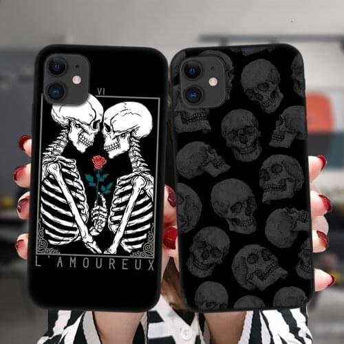 Black Phone Case For iPhone 12 11 Pro XS Max 6 6S 8 7 Plus X XR 5S SE 2020 12Mini Grim Reaper Skull Skeleton Soft Silicone Cover