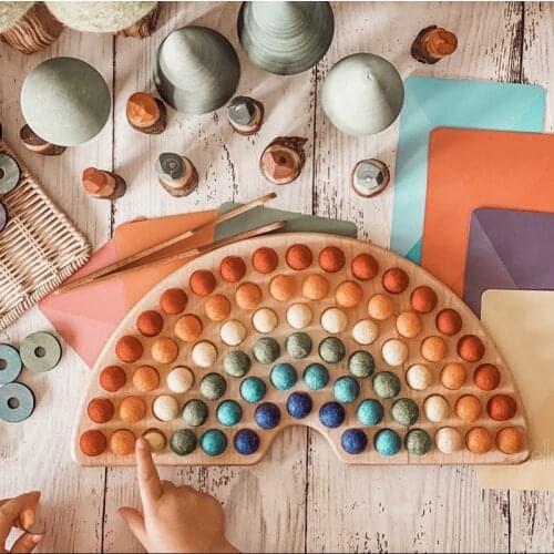 Wooden Clip Beads Rainbow Toy Bead Game For Kids Puzzle Magic Chess Matching Game Adult Puzzle Montessori Education