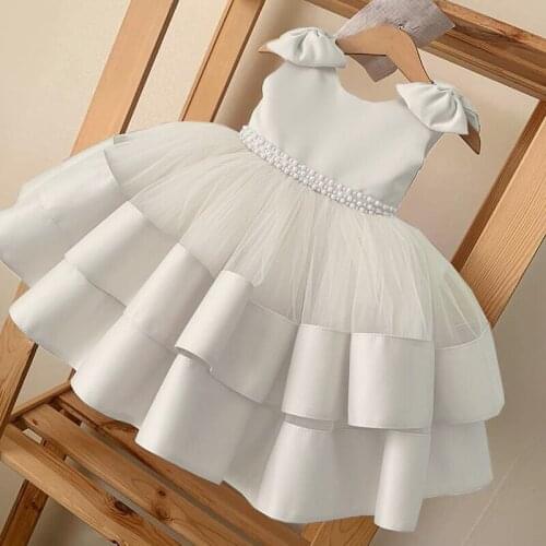 Vintage Princess Kids Dress for Girls Big Bow Tutu Lace Birthday Evening Dress for Wedding Party White Dresses Children Costume