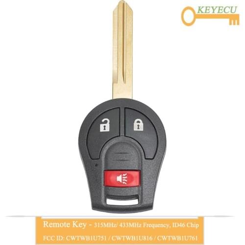 KEYECU Remote Car Key for Nissan Cube Rogue Juke NV200 Versa 2008-2014, Fob 315MHz/ 433MHz - CWTWB1U751/ CWTWB1U816/ CWTWB1U761