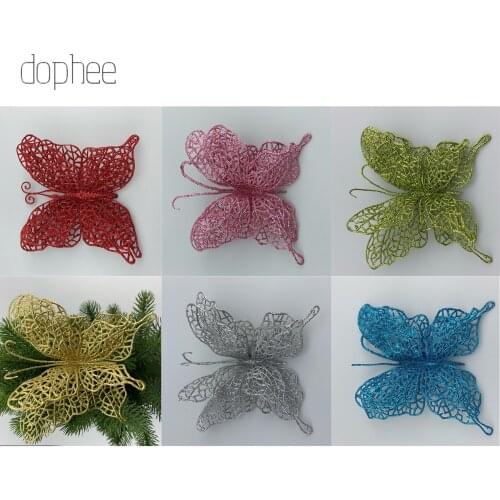 Dophee 5Pcs large 14*13cm Christmas tree simulation butterfly New Year Christmas ornaments for home Xmas decoration
