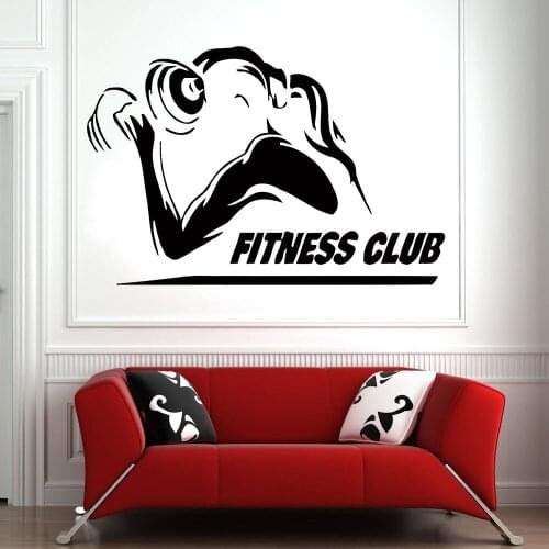 Fitness Club Logo Wall Decal Girl Woman Training Sport Barbell Workout Healthy Lifestyle Gym Interior Decor Vinyl Stickers E192