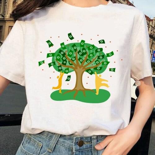 Summer Money Printed Tee Shirt Women Harajuku Kawaii Streetwear Tshirt Classic White T-shirt Female Fashion Cash Cow T-shirt