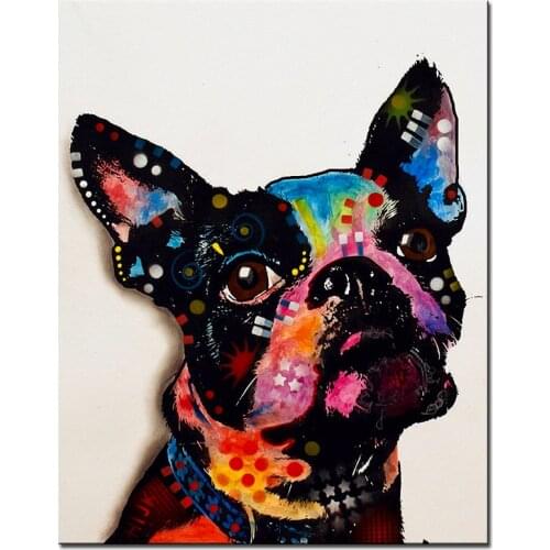 Large size Print Oil Painting Wall painting Boston Terrier Home Decorative Wall Art Picture For Living Room paintng No Frame
