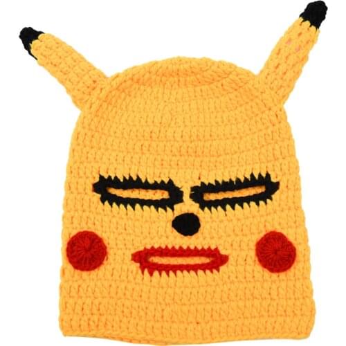 Pokemon Pikachu Cap Cartoon Funny Hats Make Fun Men Women Baseball Caps Fashion Hip Hop Kawaii Knitted Pikachu Headgear