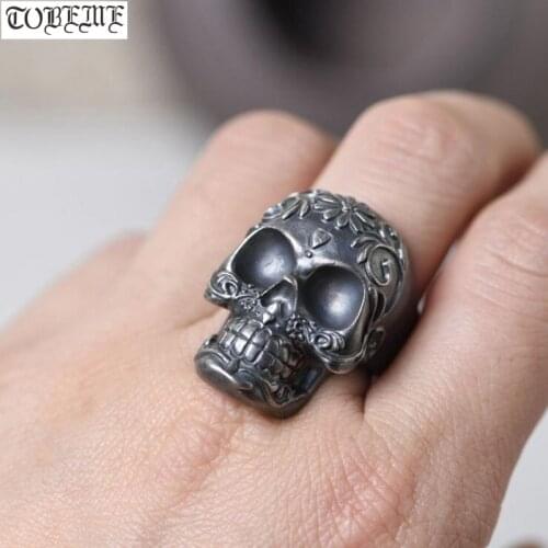 Handmade 100% 925 Silver Skull Ring Vintage 925 Sterling Skeleton Ring Hiphop Jewelry Man Ring Resizable