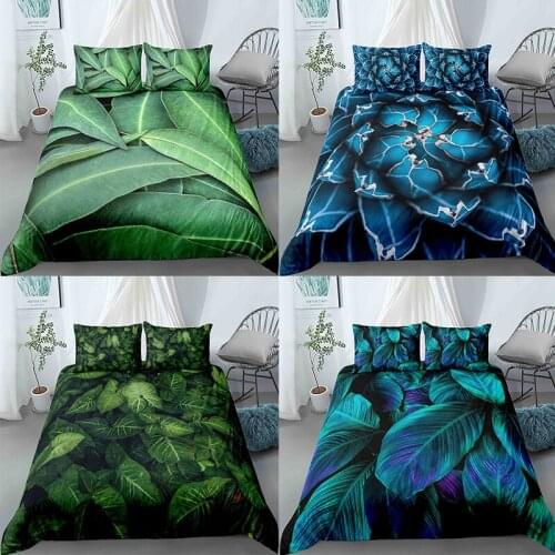 3D Green Leaves Pattern Cover Set Bedding King Queen Full Twin Size Bed
