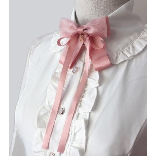 Korean Sweet Long Ribbon Bowtie Brooch Bow Tie Ribbon Ties Necktie College Uniform Shirt Blouse Collar Pin Student