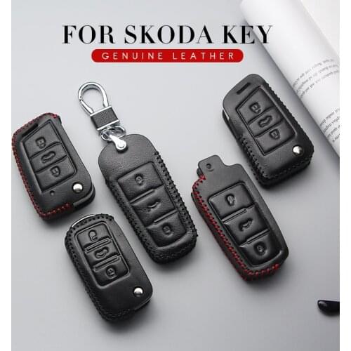 Leather Car Key Case Cover For Skoda Octavia 2 3 A5 A7 Karoq Kodiaq Fabia Superb Rapid Yeti 2019 2020 Key Ring Shell Accessories