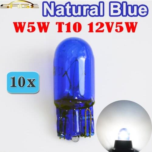 Hippcron T10 W5W 501 194 Natural Blue Glass Signal Lamp 12V 5W W2.1x9.5d Single Filament Super White Car Bulb (10 PCS)