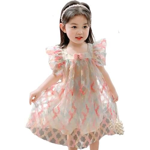 2021 Summer Dress Thin Girls Dress Princess dress Breathable Fashion Rainbow Printing Childrens Dress For Cool Girls