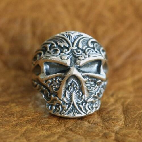 LINSION 925 Sterling Silver High Details Ninja Skull Ring Mens Biker Ring TA121 US Size 7~15