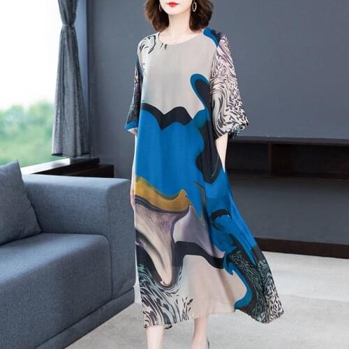 M-4XL Plus Size A-line Irregular Long Dress Female Half Sleeve Round Neck Print Loose Casual Summer Women Elegant Beach Sundress