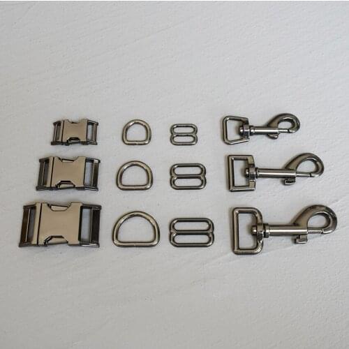 10 Sets 15/20/25mm Gun Black Metal Straps Slider D Ring Release For Pet Dog Collar Paracord Sewing Accessory Strong Hardware