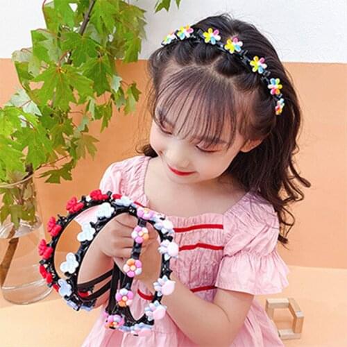 Cute Flower Bangs Fixed Braided Hairbands Clips for Girls Kids Sweet Flower Hair Ornament Headband Fashion Hair Accessories 2021