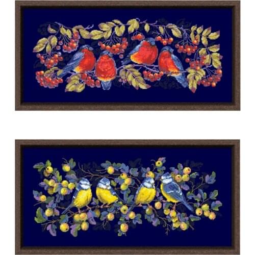 Red covered with branches cross stitch kit aida 14ct 11ct count deep blue canvas stitches embroidery DIY handmade needlework