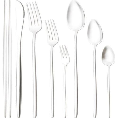 18/10 Stainless Steel Dinnerware Set Vintage Matte Cutlery Set Knife Fork Spoon Chopsticks Tableware Kitchen Flatware Silverware