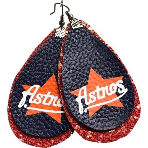 New Gillter Astros Baseball Fans Faux Leather Earrings Houston Layered Tear Drop Earrings Lightweight Earrings Made To Order