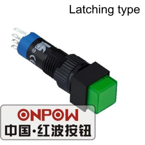 ONPOW 8mm 1NO1NC Red/Green/Blue/Yellow/White illuminated Latching on/off Square Plastic Push button Switch (LAS4F-11Z) CE,ROHS