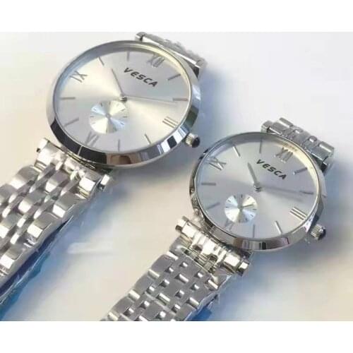 VESCA Couple Watches for Lovers Quartz Wristwatch Fashion Business Men Watch for Women Watches Stainless Steel