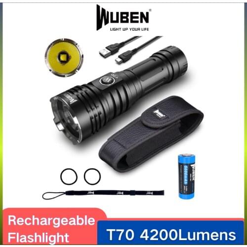 WUBEN T70 Rechargeable Flashlight 1*CREE XHP70.2 LED 4200LM 6 Lighting Modes With 26650 Battery Protable Troch Light For Hunting