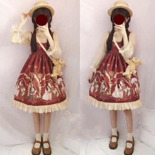 Palace princess tea party sweet lolita dress vintage falbala cute printing high waist victorian dress kawaii girl jsk loli cos