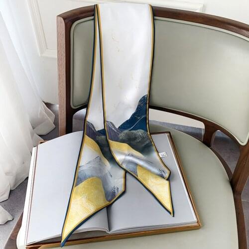 New Aesthetic Fashion printing long silk scarf female Literary Party travel hair decorative headband tie wrist strap bag belt