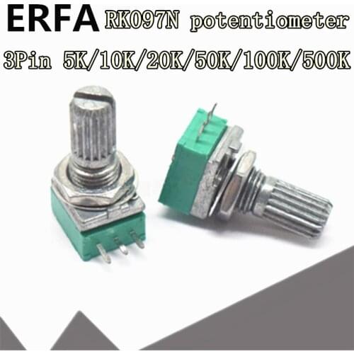 5pcs RK097 potentiometer RK097N 5K 10K 20K 50K 100K 500K B5K with switch audio 3pin shaft 15mm amplifier sealing potentiometer