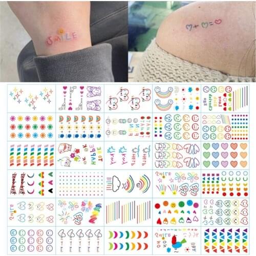 HyunA Ins Series Colorful Rainbow Expression Tattoo Sticker Face Hand Lovely Body Art Fake Tatoo Temporary Waterproof