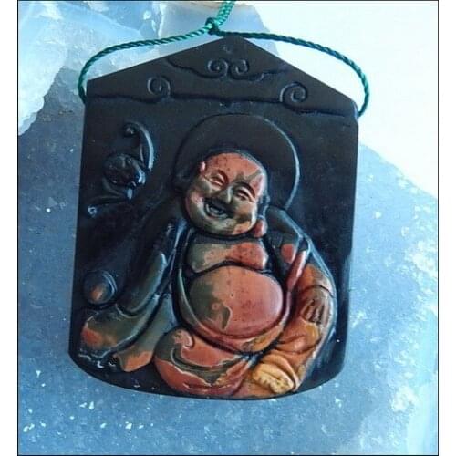 Carved Multi-color Picasso Jasper AND Obsidian Intarsia Pendant Bead,50x38x8mm,29.9g