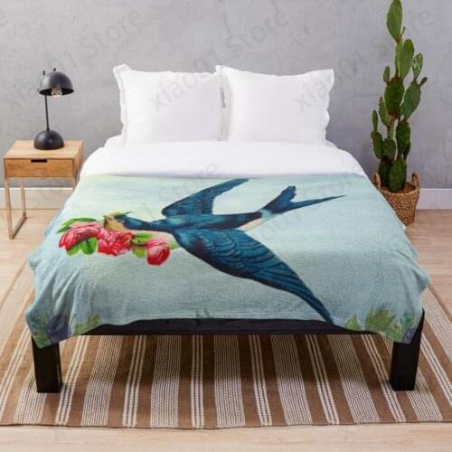 BLUE BIRD. VINTAGE SWALLOW. Throw Blanket Sherpa Bedspread Blanket Picnic wool soft Blankets