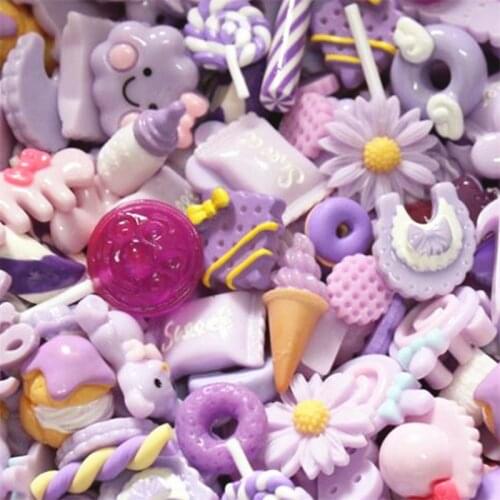 Mix Designs 20pcs Romatic Purple Color Dessert Cartoon DIY Resin Flatback Cabochon Lucky Bag DIY Phone Case Beauty Cra