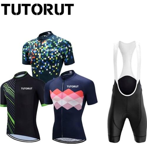 TUTORUT Cycling Clothing Set Road Bicycle Racing Sportswear Quick Dry Mens Summer Cycle Jersey Breathable Bike Clothes