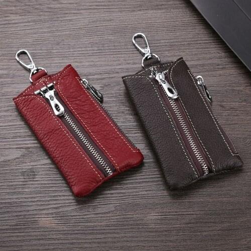 Unisex Car Key Holders Zipper Purses Simple Case Housekeeper Organizer Genuine Leather Bag Wallet Keychain Holder Car Key Bag
